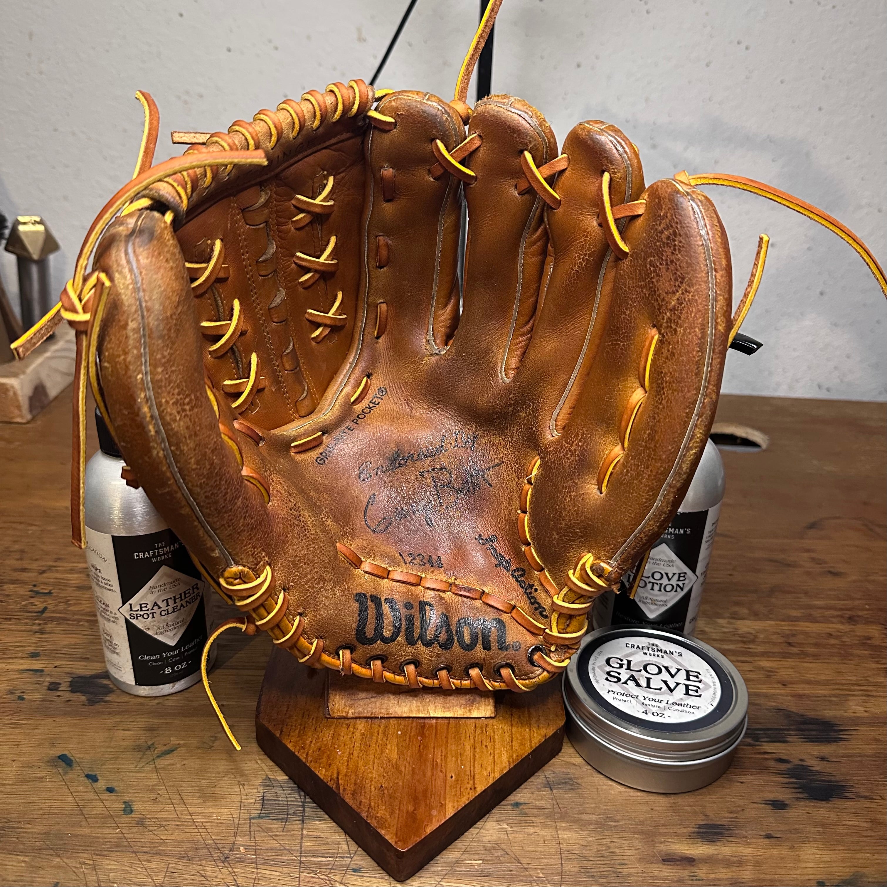 Home Plate Wooden Baseball Glove Display Stand - PRESALE