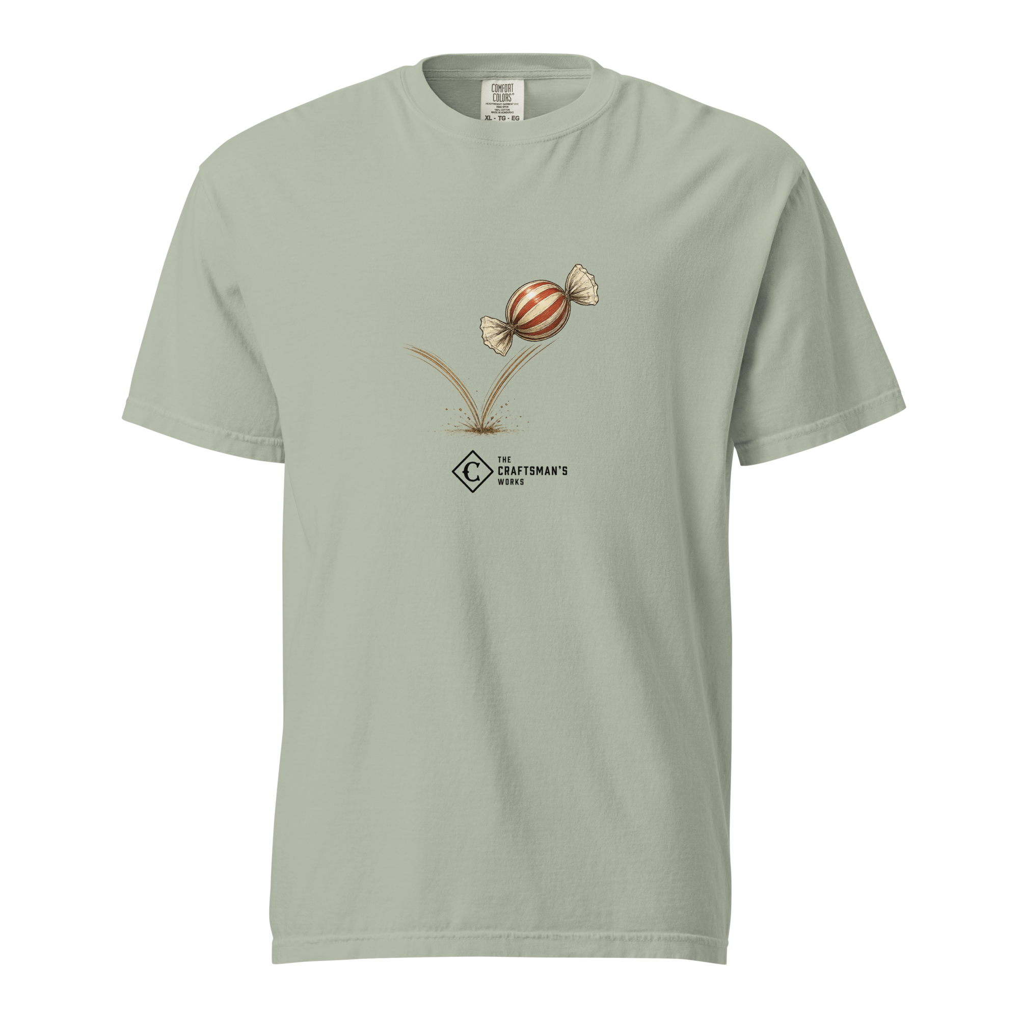 Candy Hop Baseball Lexicon shirt printed on a Bay Comfort Colors t-shirt featuring vintage baseball-inspired artwork of a candy hop ground ball.