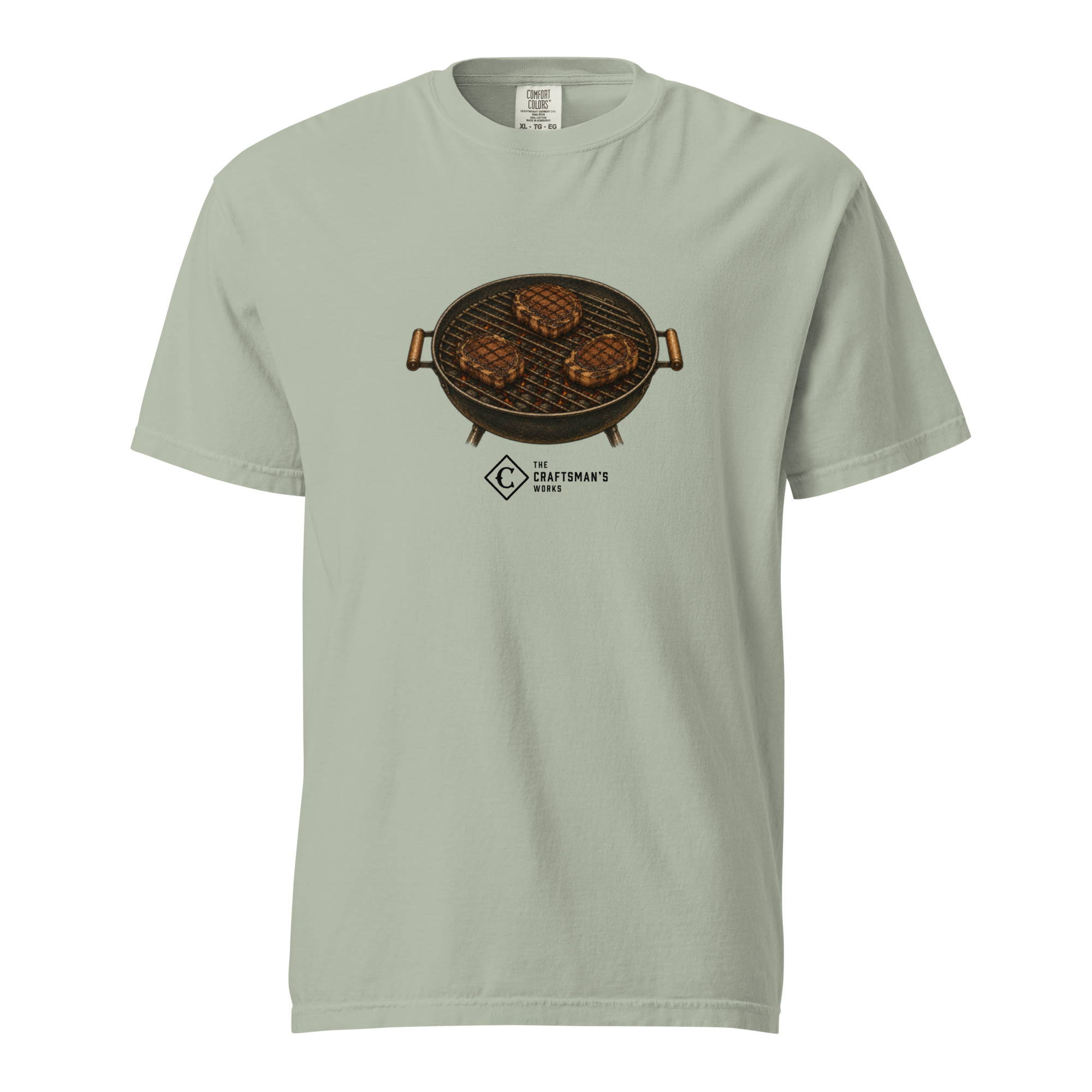 Ribeyes Baseball Lexicon shirt printed on a Bay Comfort Colors t-shirt featuring vintage baseball-inspired artwork of ribeye steaks on a grill.