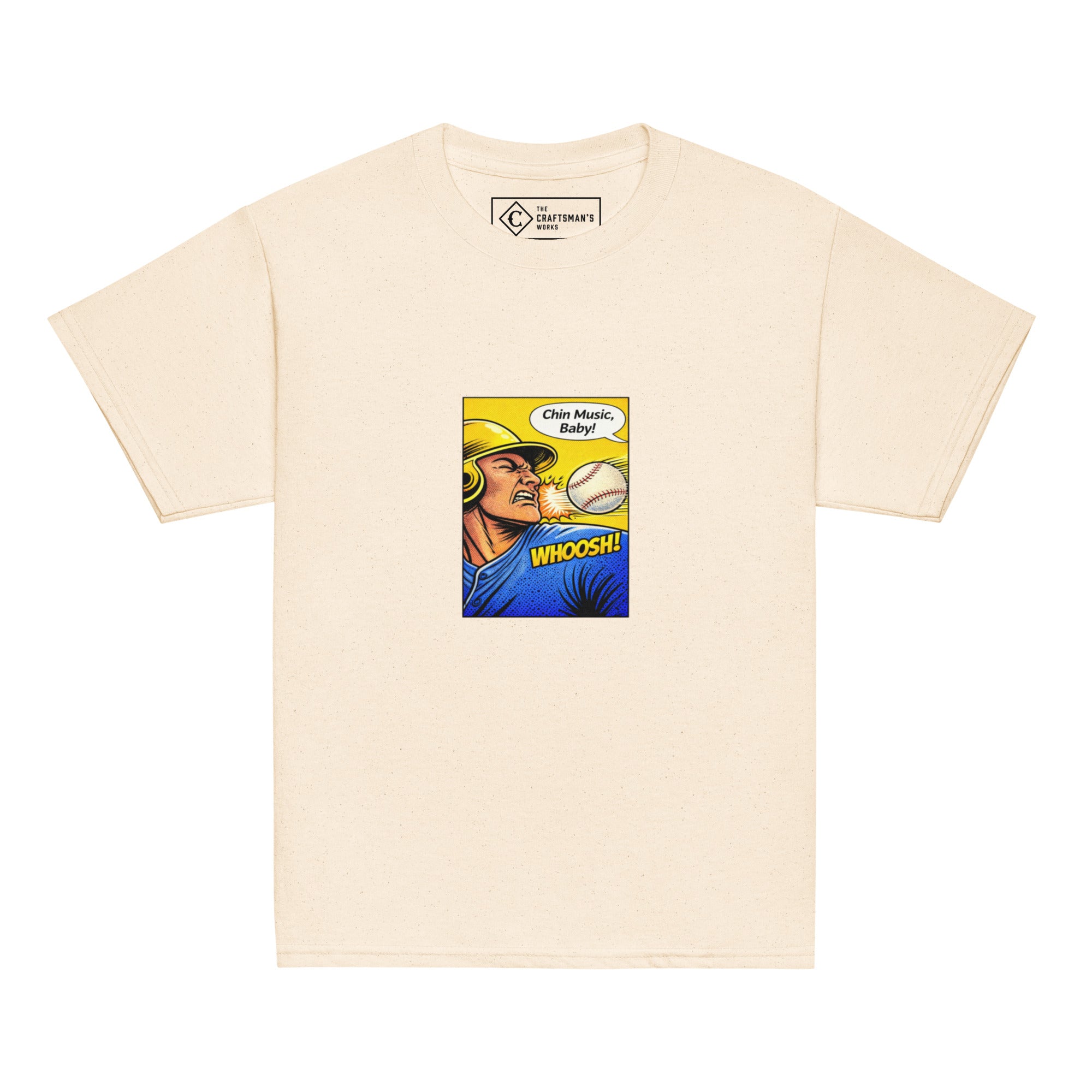 Youth Chin Music baseball shirt in natural from The Craftsman’s Works
