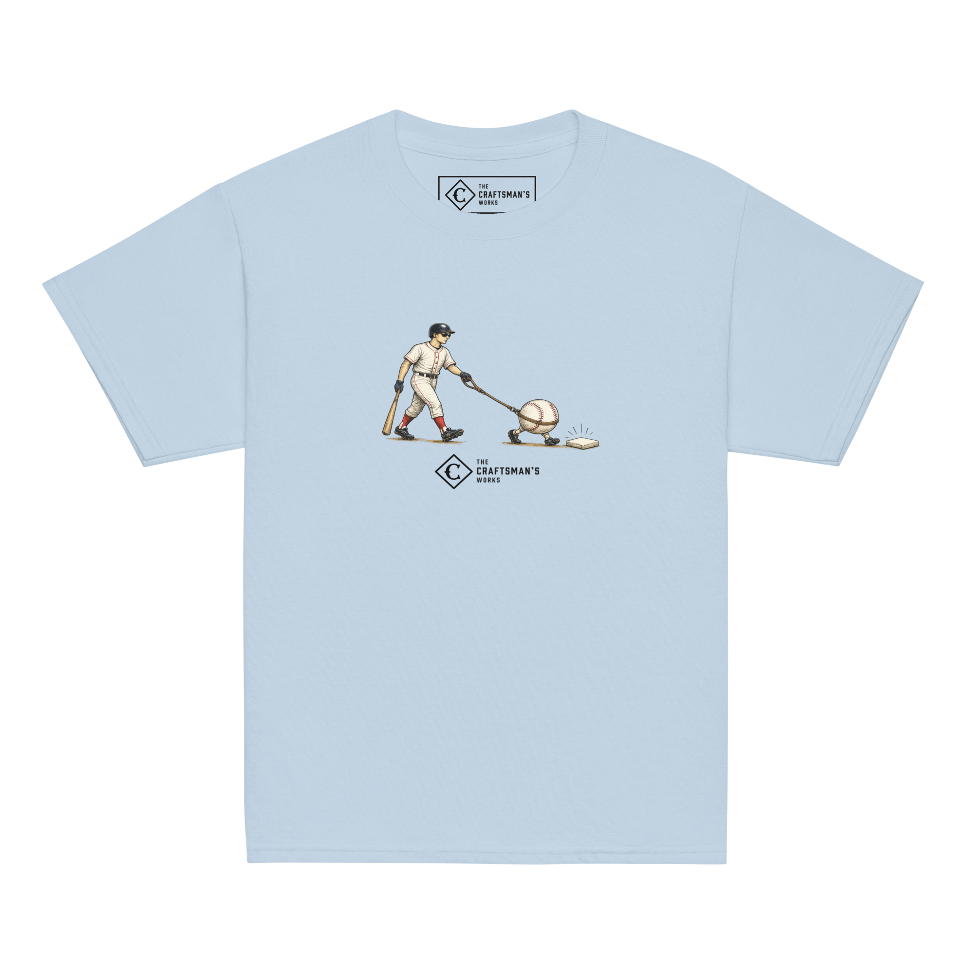 Youth Seeing Eye Single baseball shirt in light blue from The Baseball Lexicon Collection
