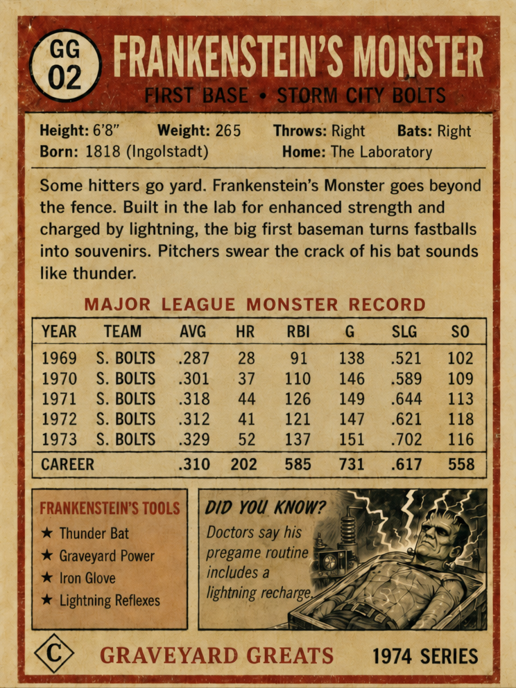 Frankenstein's Monster Baseball Card | Graveyard Greats (2026)