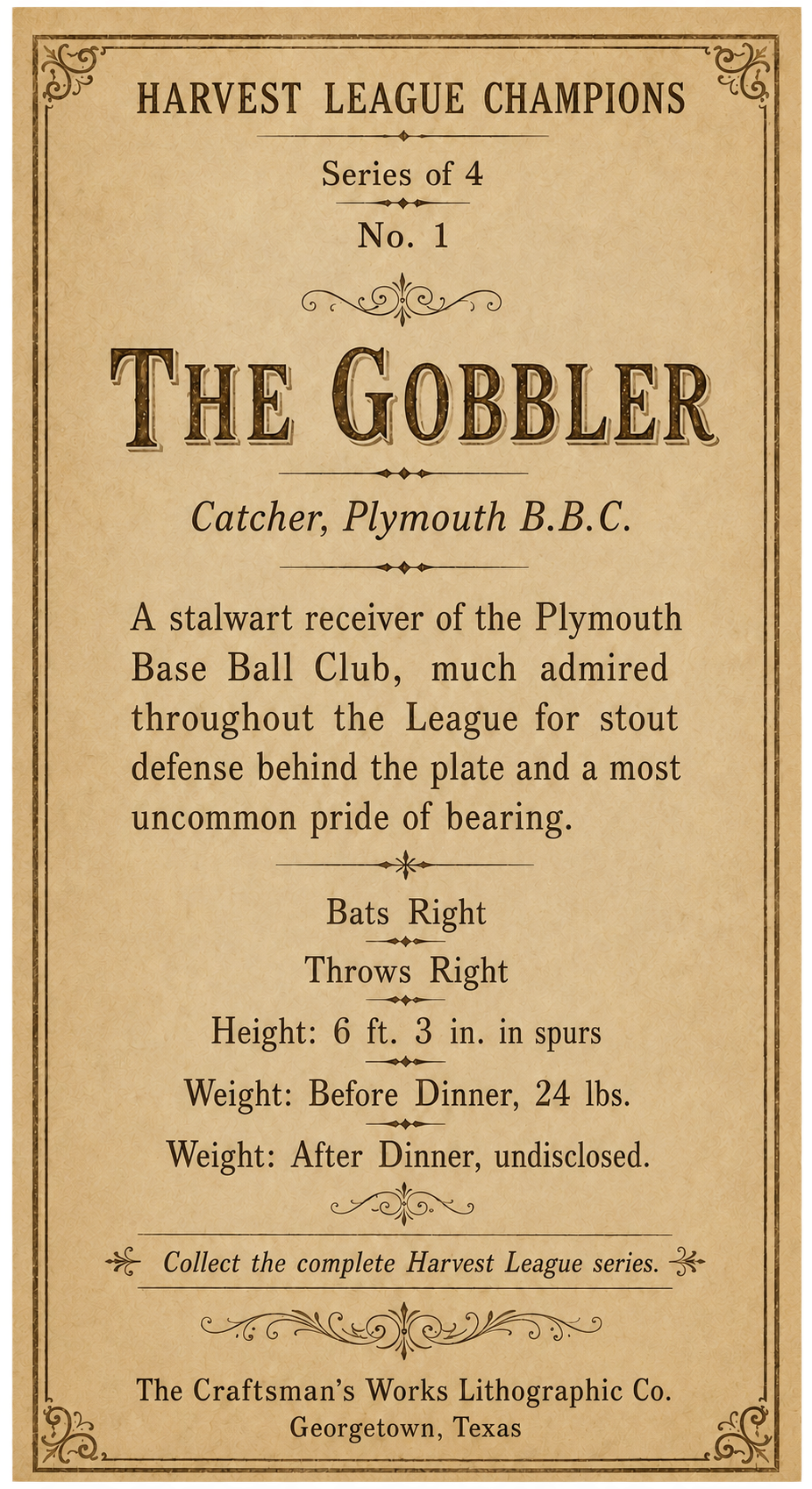The Gobbler – Harvest League Champions Baseball Card