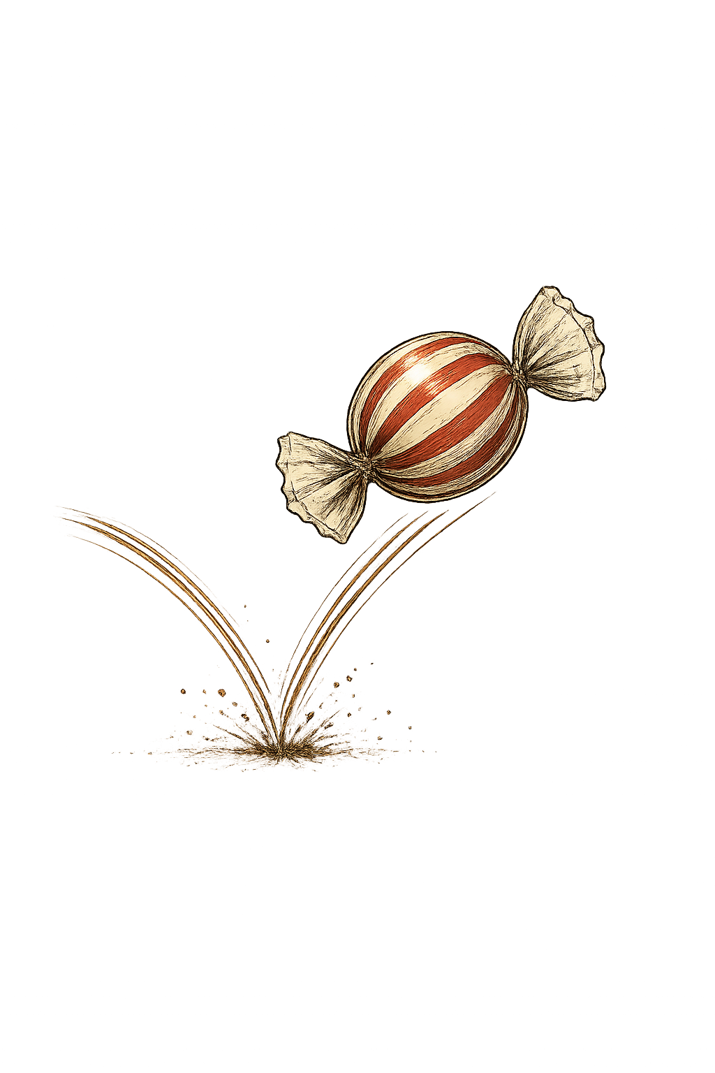 Candy Hop baseball shirt design featuring a piece of wrapped candy bouncing like a ground ball in a vintage-inspired illustration.