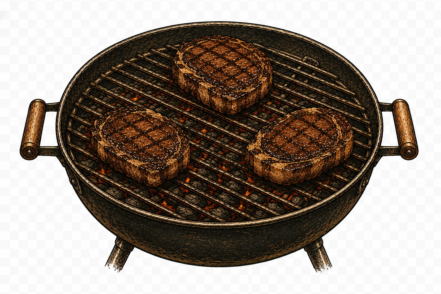 Ribeyes baseball shirt design featuring three ribeye steaks positioned like runners on first, second, and third base in a vintage-inspired illustration.