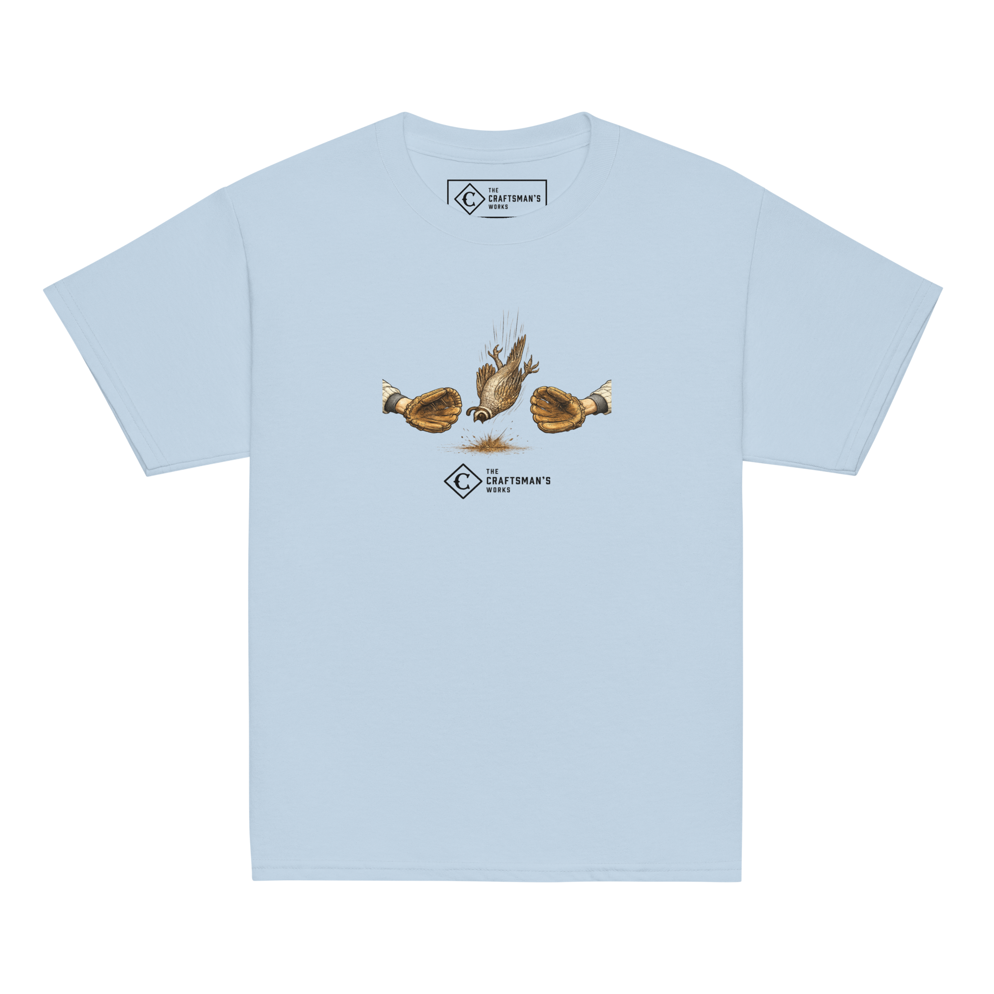 Youth Dying Quail baseball shirt in light blue from The Baseball Lexicon Collection