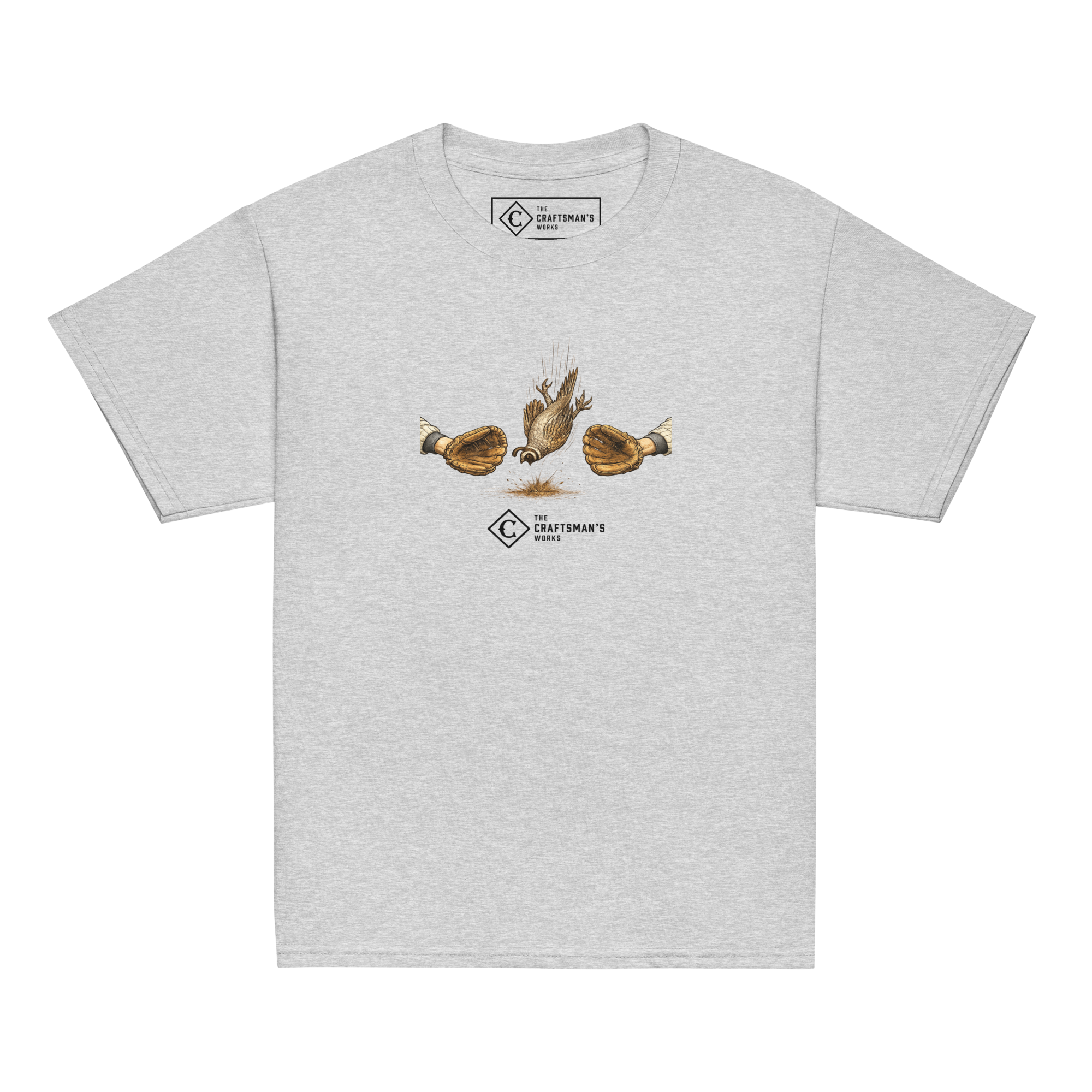 Youth Dying Quail baseball shirt in gray from The Baseball Lexicon Collection