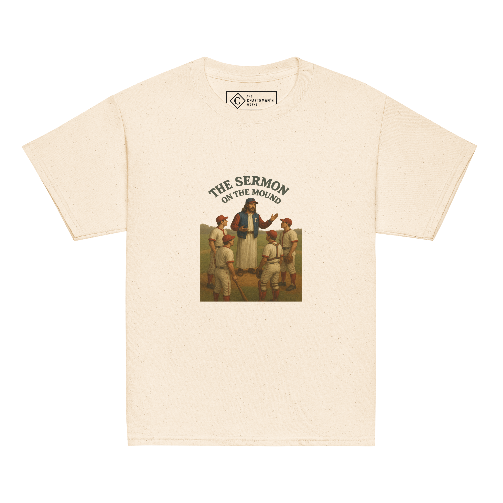 Youth Sermon on the Mound baseball shirt in natural from The Craftsman’s Works